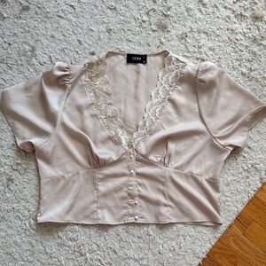Cider Beige Lace Accent Blouse
